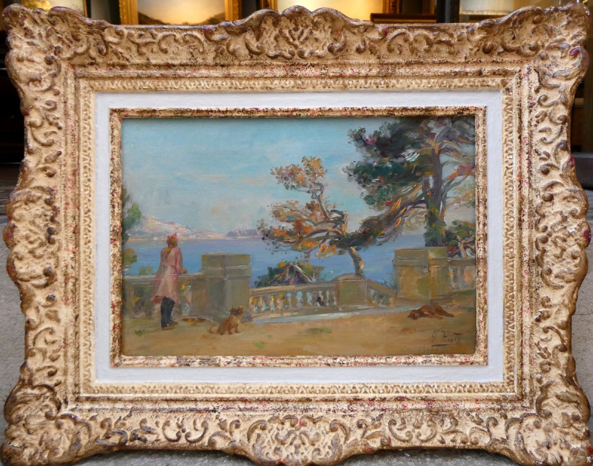 Michel Fronti (1862-1936) On The Terrace Of The Villa Maud On The Corniche, Marseilles-photo-2