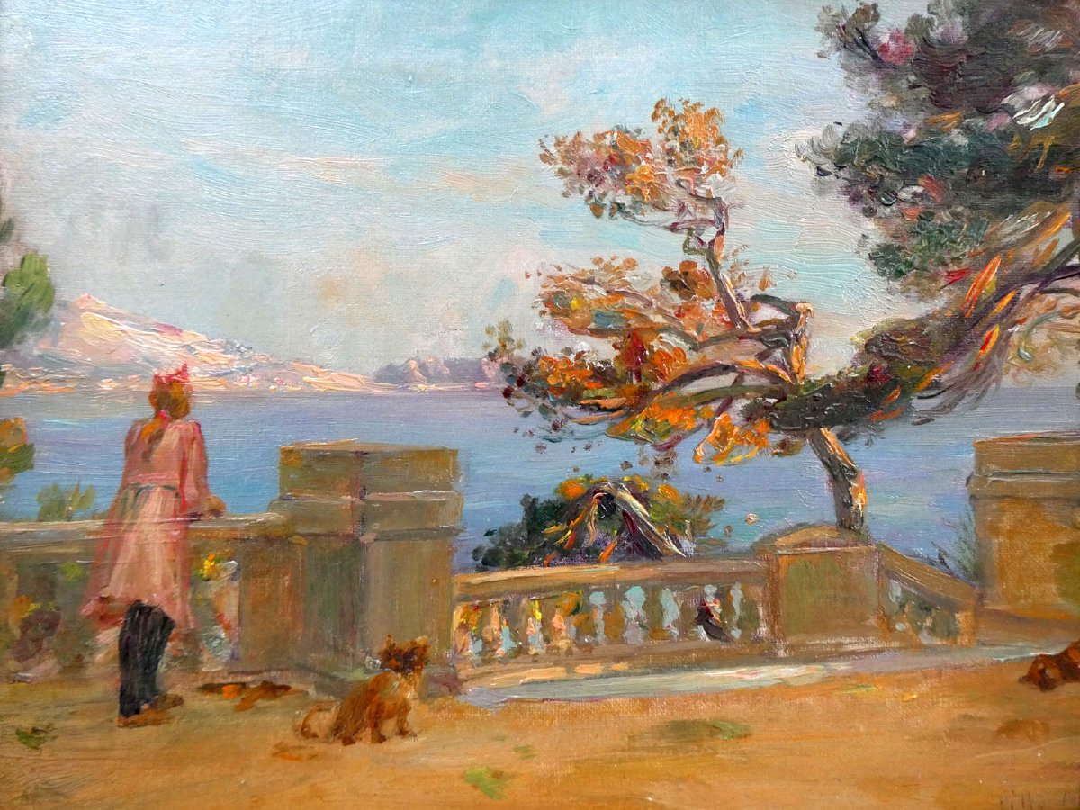 Michel Fronti (1862-1936) On The Terrace Of The Villa Maud On The Corniche, Marseilles-photo-1
