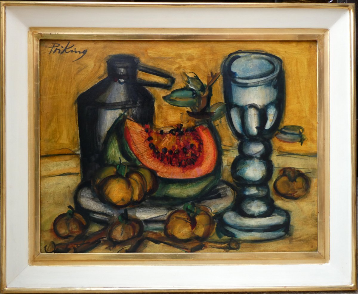 Franz Priking (1929-1979) Nature morte à la pastèque-photo-2