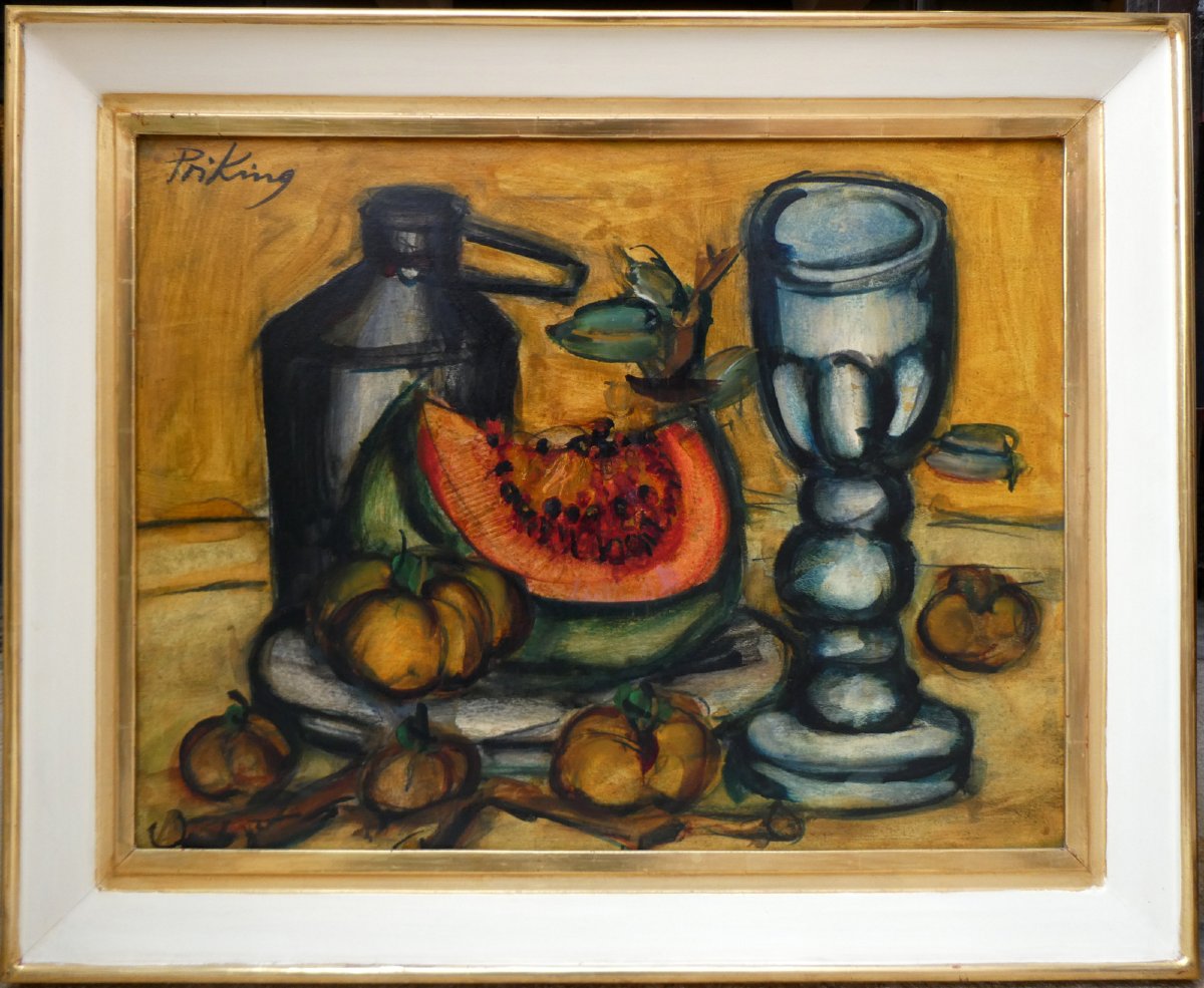 Franz Priking (1929-1979) Nature morte à la pastèque-photo-6