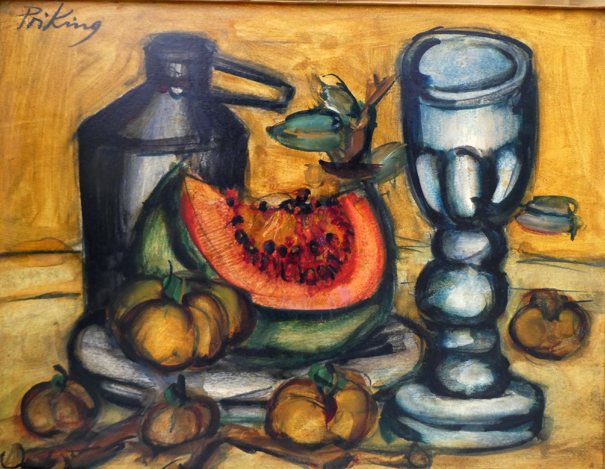 Franz Priking (1929-1979) Nature morte à la pastèque