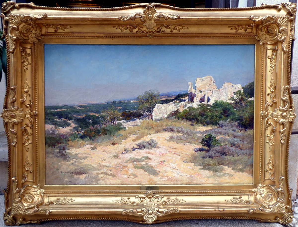 Théophile Décanis (1847-1917) Vieilles ruines dans un Paysage de Provence -photo-2