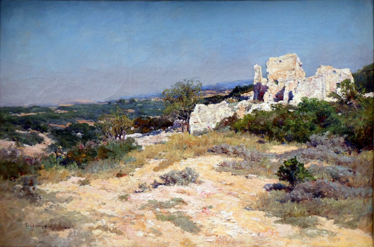 Théophile Décanis (1847-1917) Vieilles ruines dans un Paysage de Provence -photo-5