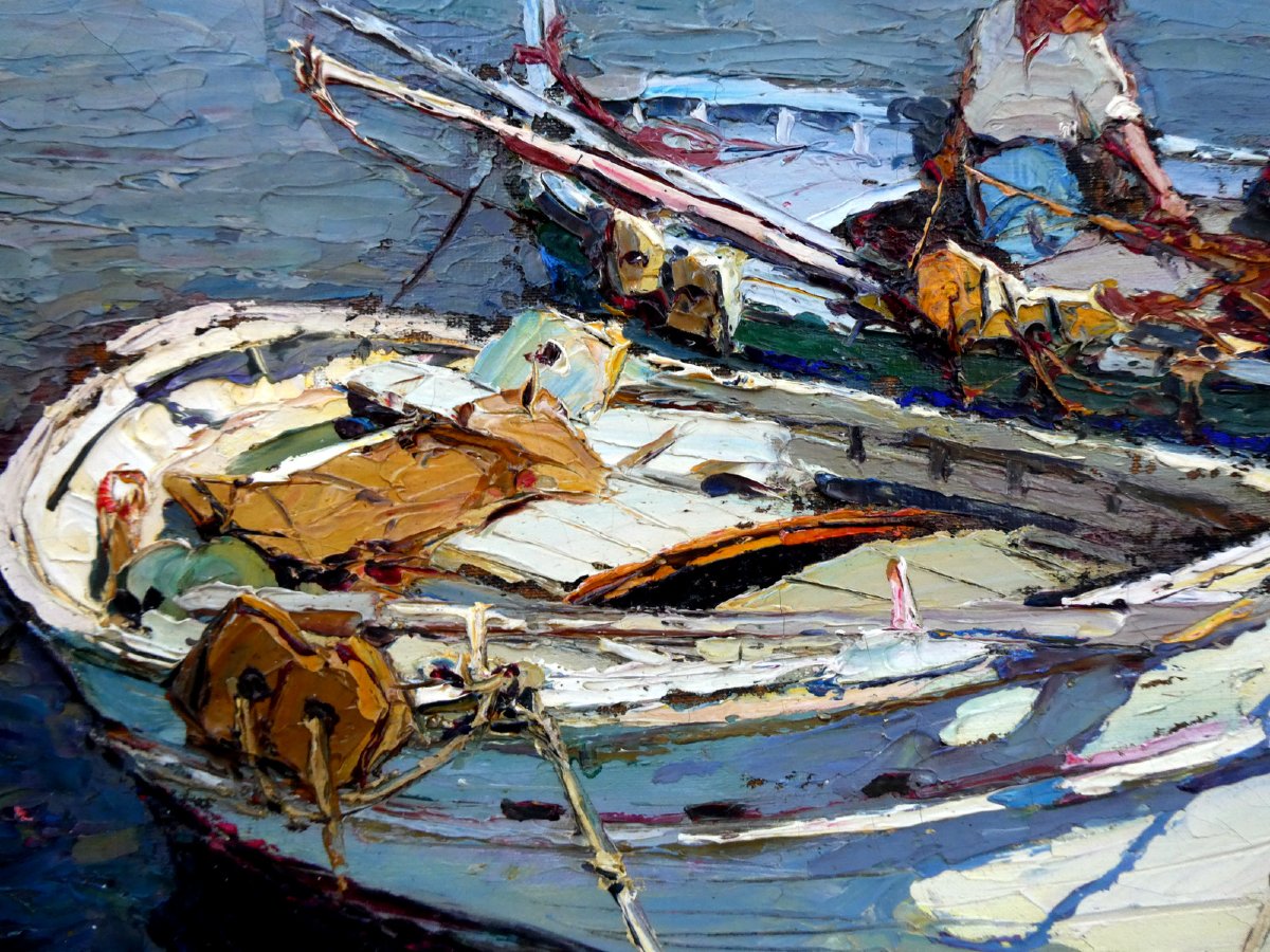 Louis Bonamici (1878–1966) Fishing Boats At Le Lavandou-photo-1