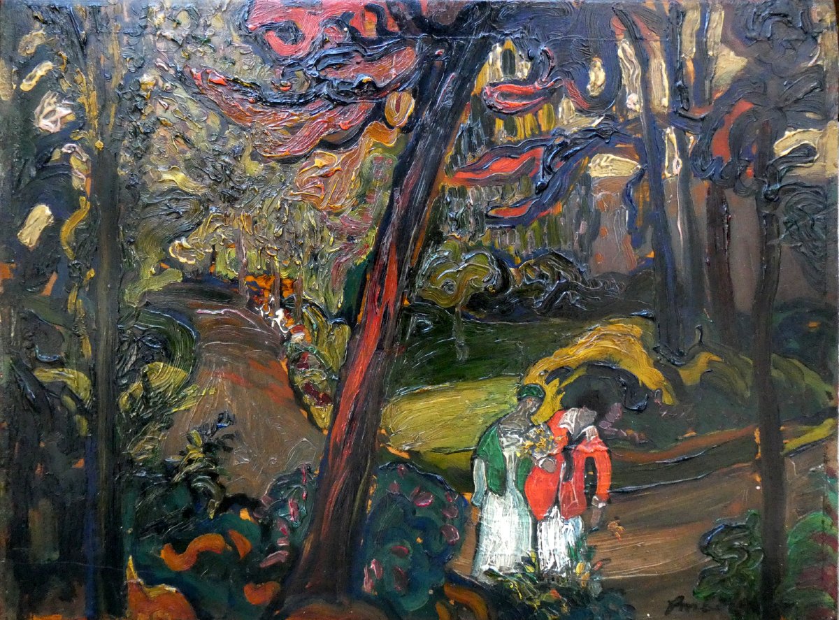 François Marius Berthet (1885-1941) Promeneurs dans un sous-bois