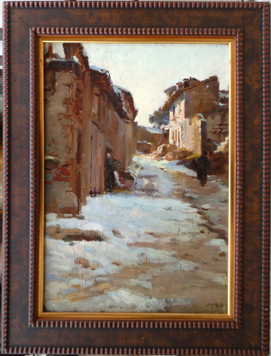 Louis Agricol Montagné (1879-1960) Rue de Village provençal en hiver-photo-2