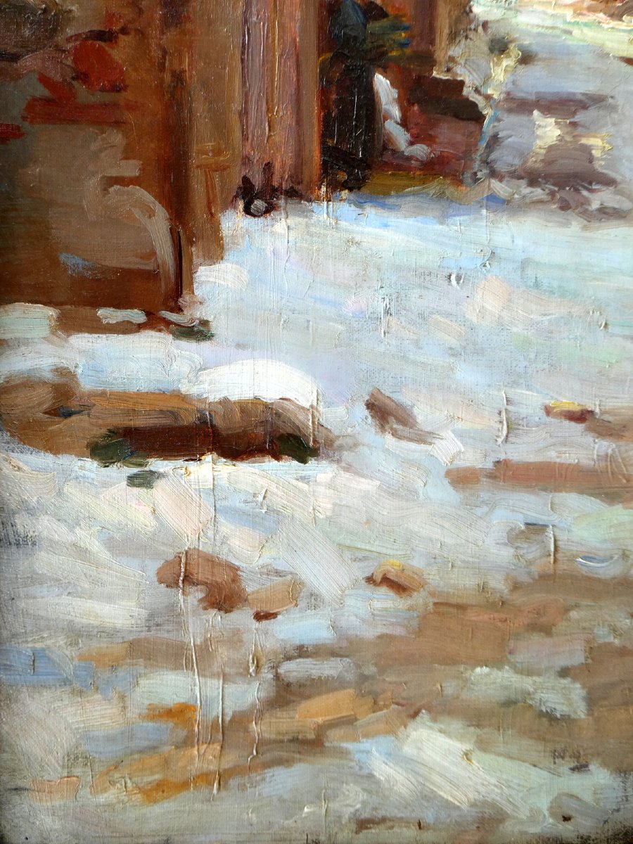 Louis Agricol Montagné (1879-1960) Rue de Village provençal en hiver-photo-3