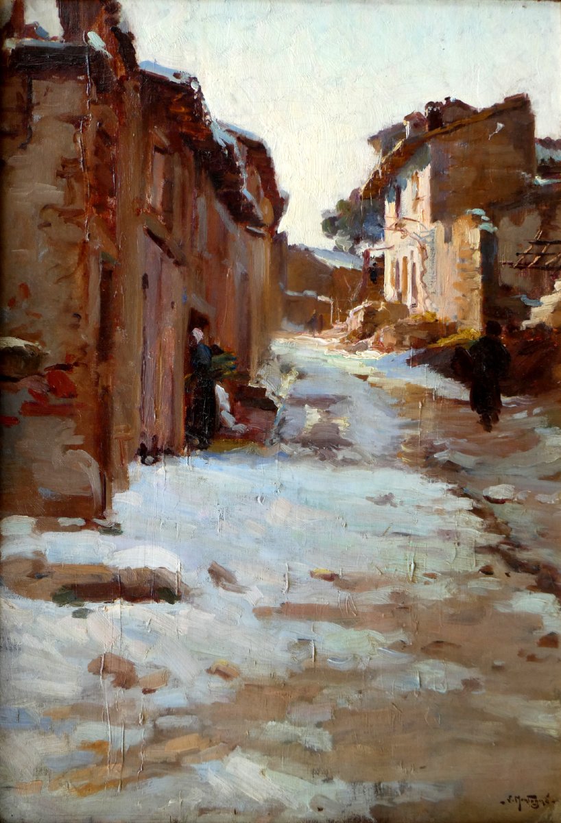 Louis Agricol Montagné (1879-1960) Rue de Village provençal en hiver