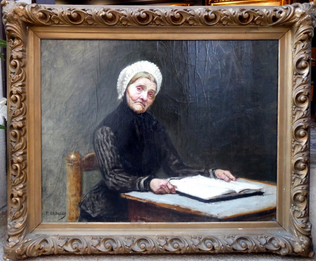Pierre Grivolas (1823–1906) The Old Provençal Woman With The Open Register-photo-2