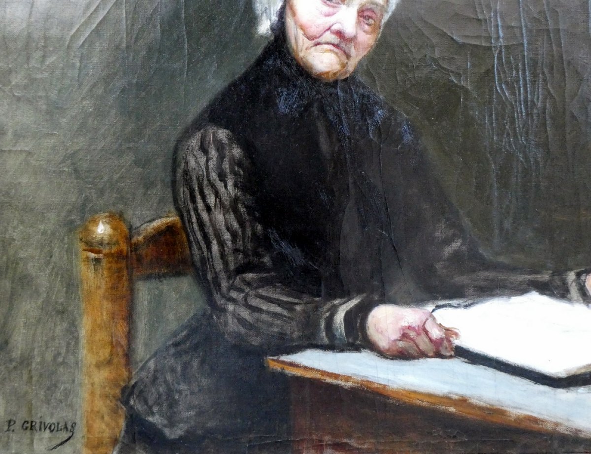 Pierre Grivolas (1823–1906) The Old Provençal Woman With The Open Register-photo-4