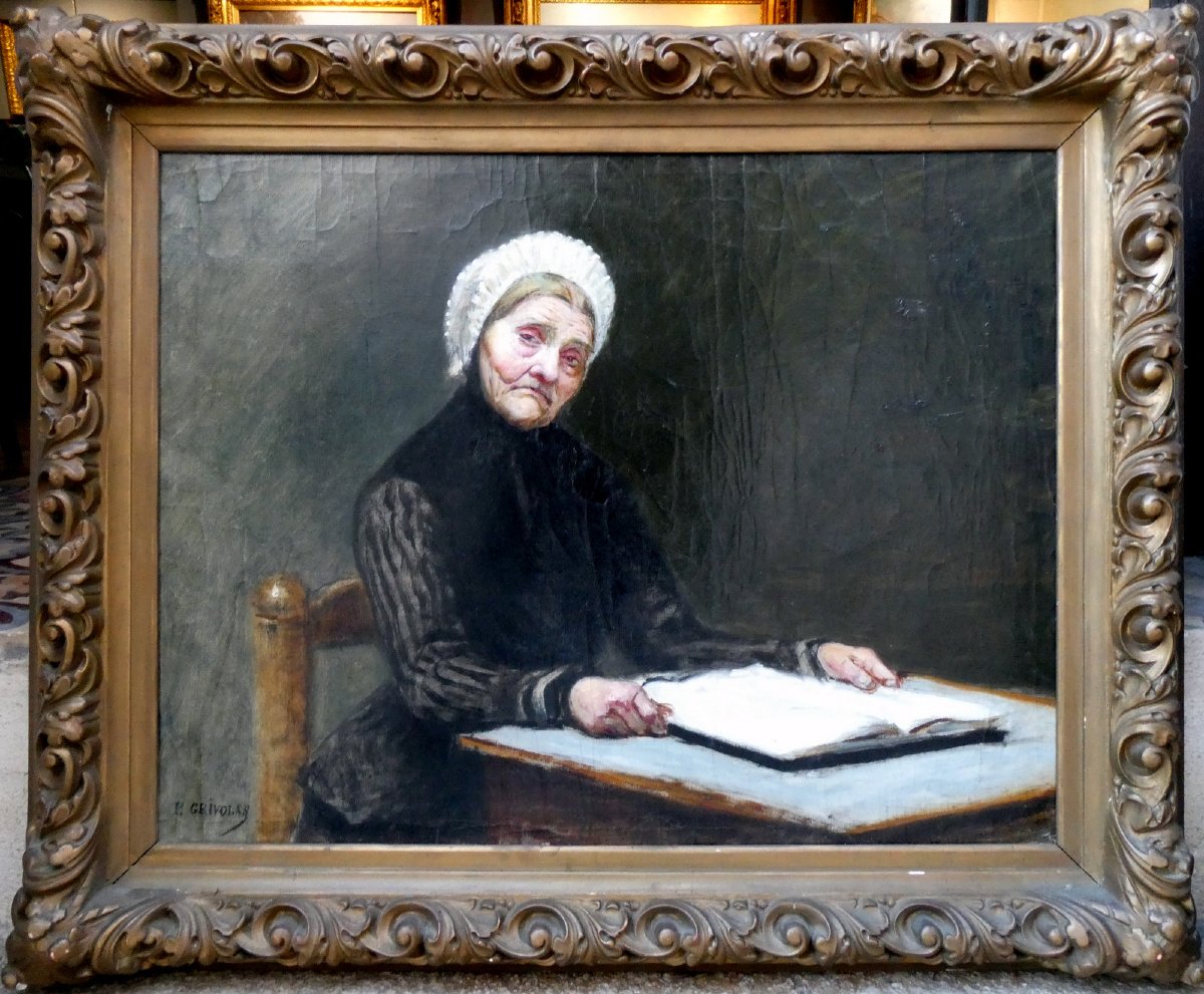 Pierre Grivolas (1823–1906) The Old Provençal Woman With The Open Register-photo-4