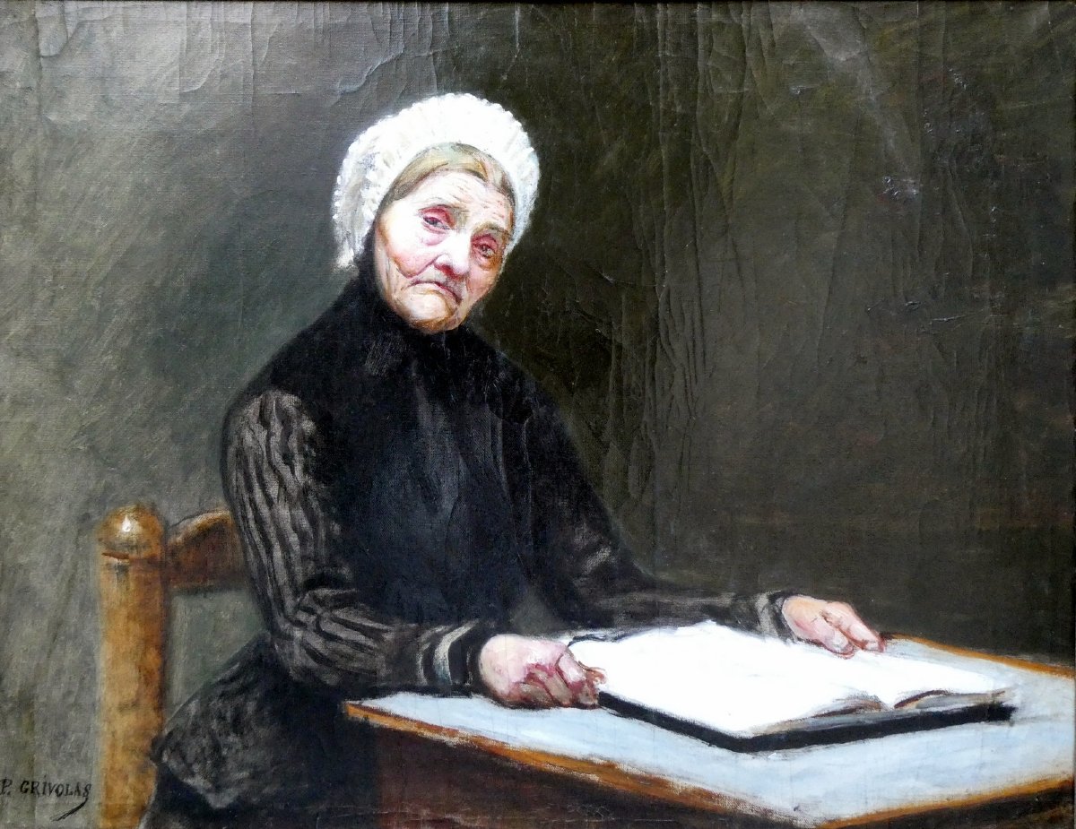 Pierre Grivolas (1823–1906) The Old Provençal Woman With The Open Register