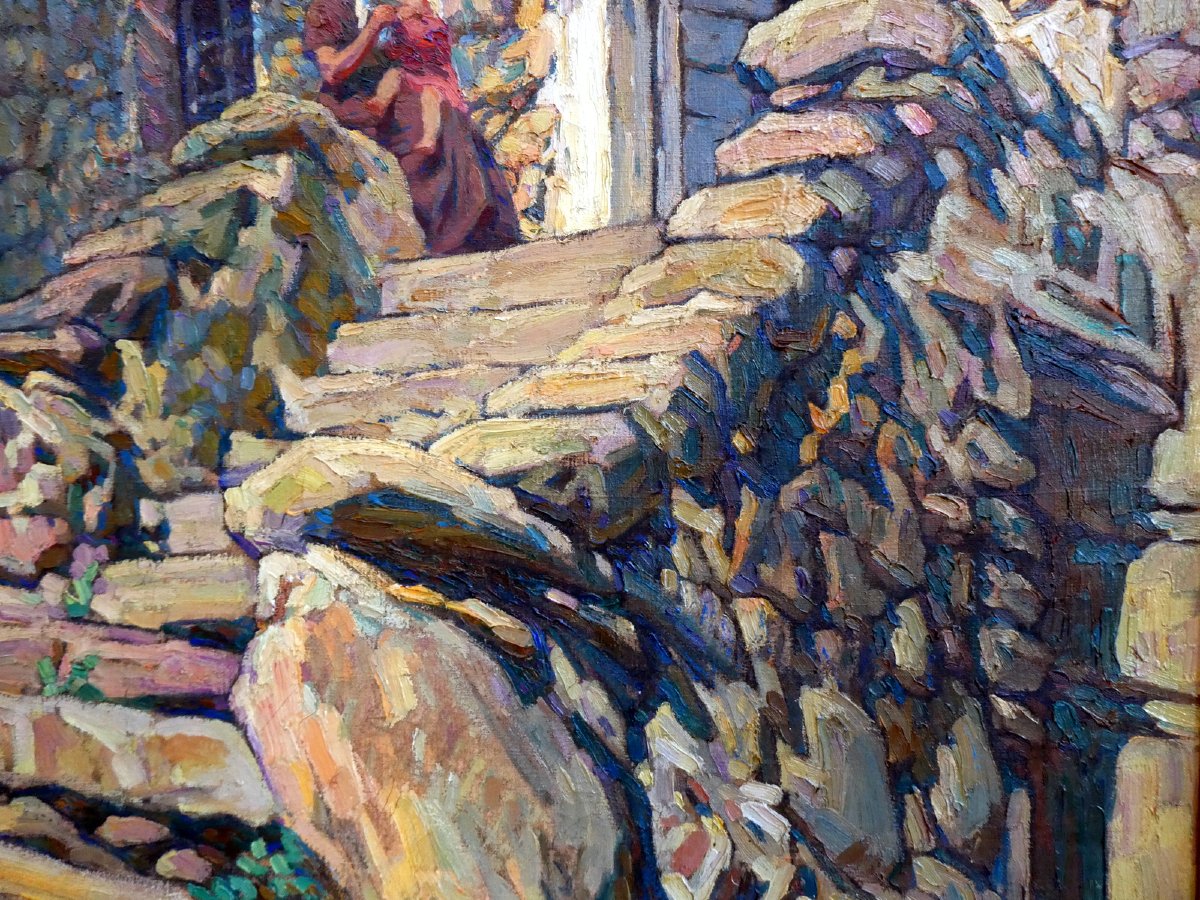 Marcel Dominique Poggioli (1882-1969) Femme et enfant devant une maison en Corse-photo-4