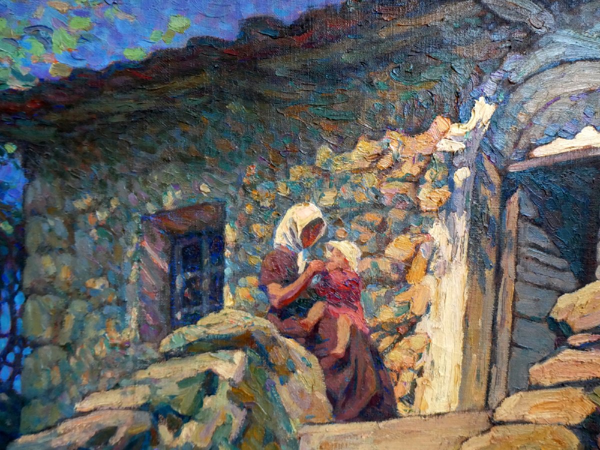 Marcel Dominique Poggioli (1882-1969) Femme et enfant devant une maison en Corse-photo-5