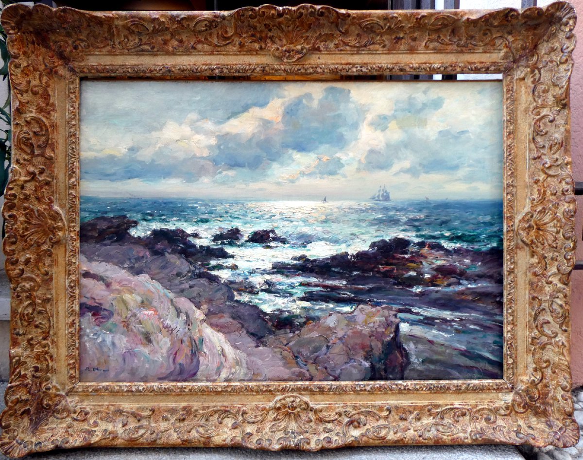 Jean-baptiste Olive (1848–1936) Seashore With Stormy Sky-photo-2