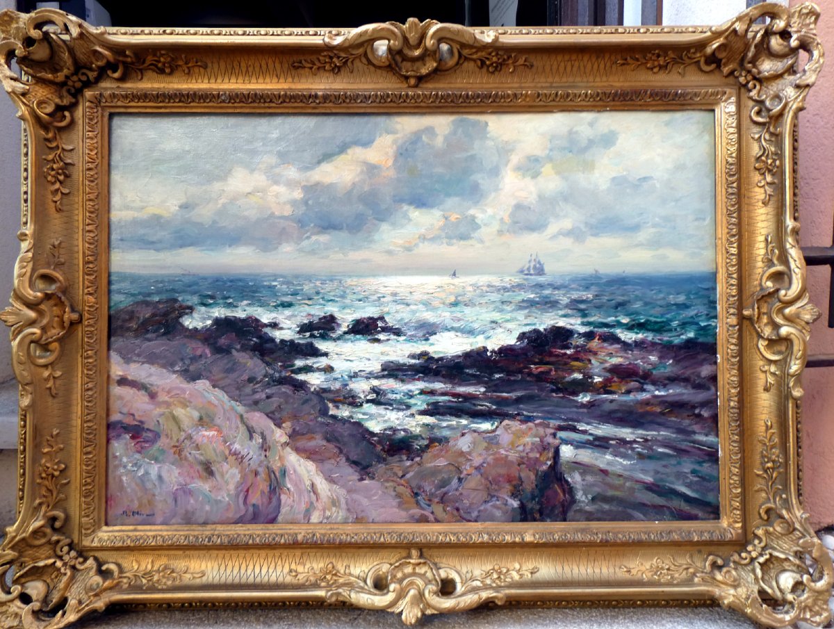 Jean-Baptiste Olive (1848-1936) Bord de mer au ciel tourmenté-photo-7