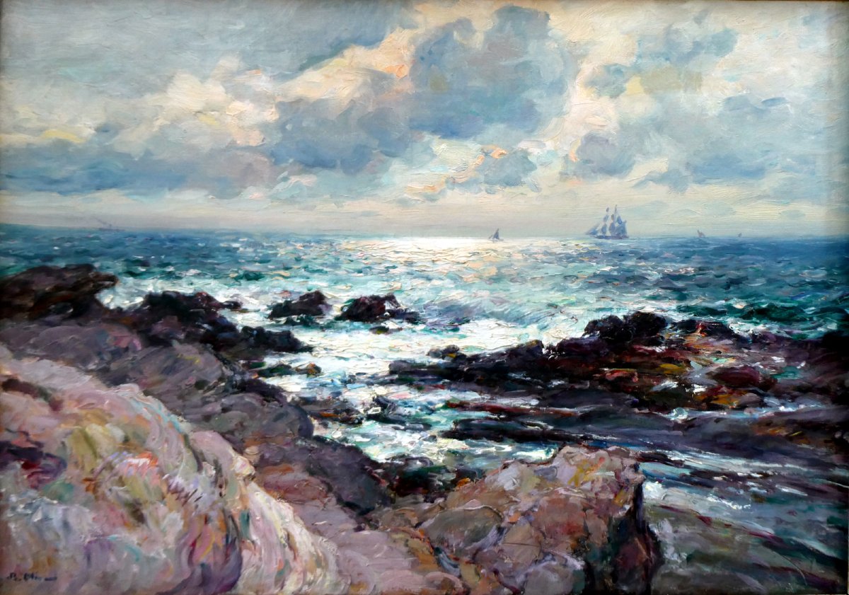 Jean-baptiste Olive (1848–1936) Seashore With Stormy Sky
