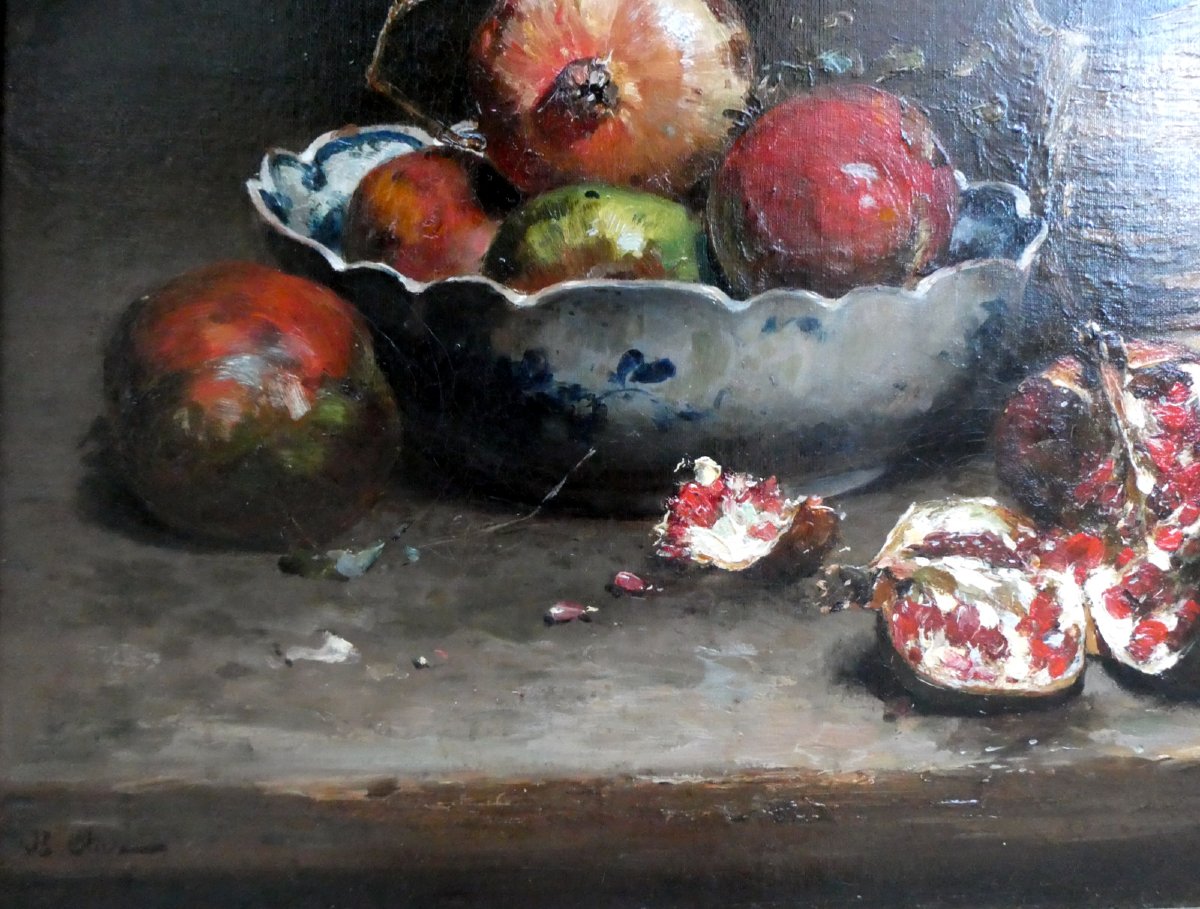 Jean-baptiste Olive (1848–1936) Still Life With Burst Pomegranates-photo-3