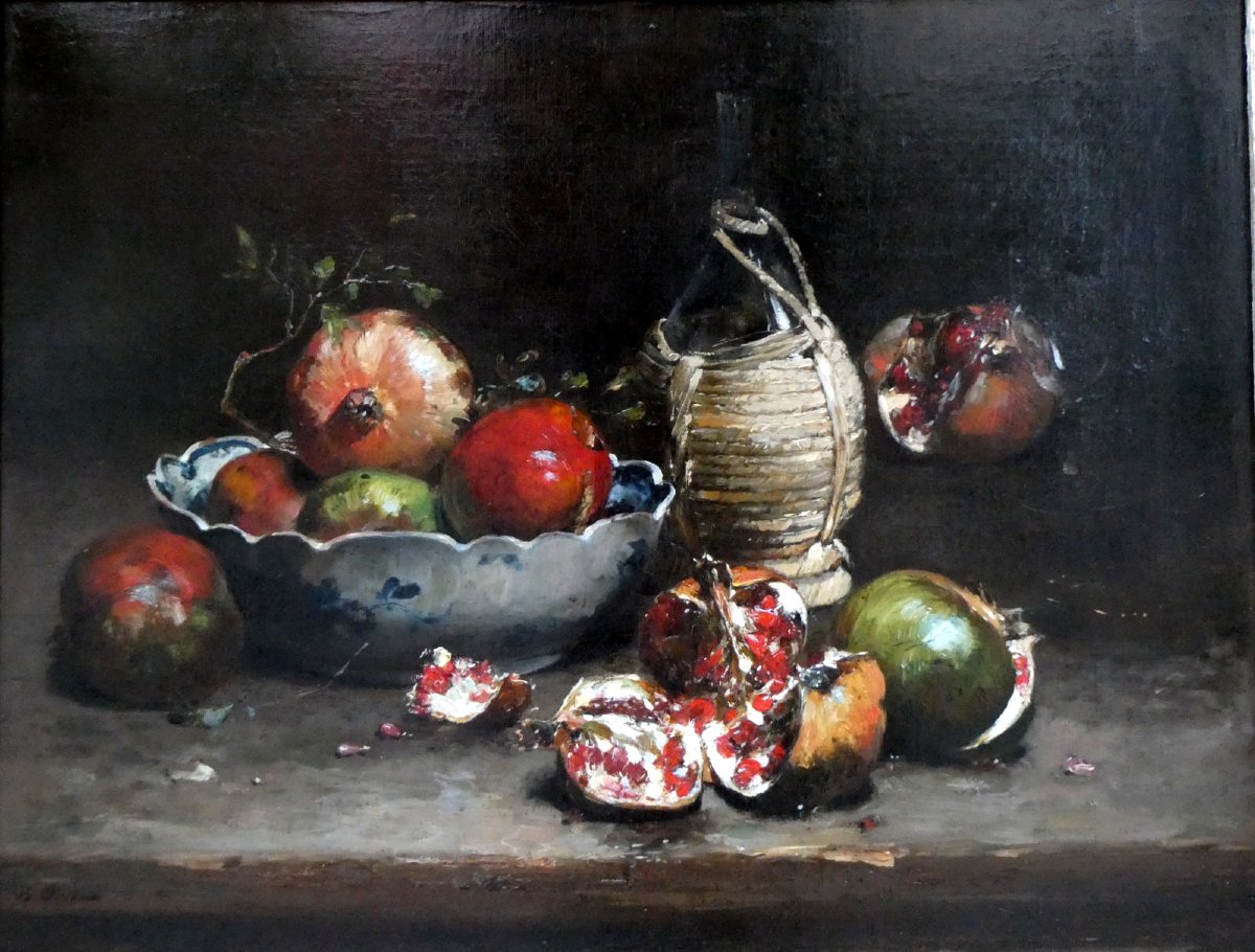 Jean-baptiste Olive (1848–1936) Still Life With Burst Pomegranates-photo-5