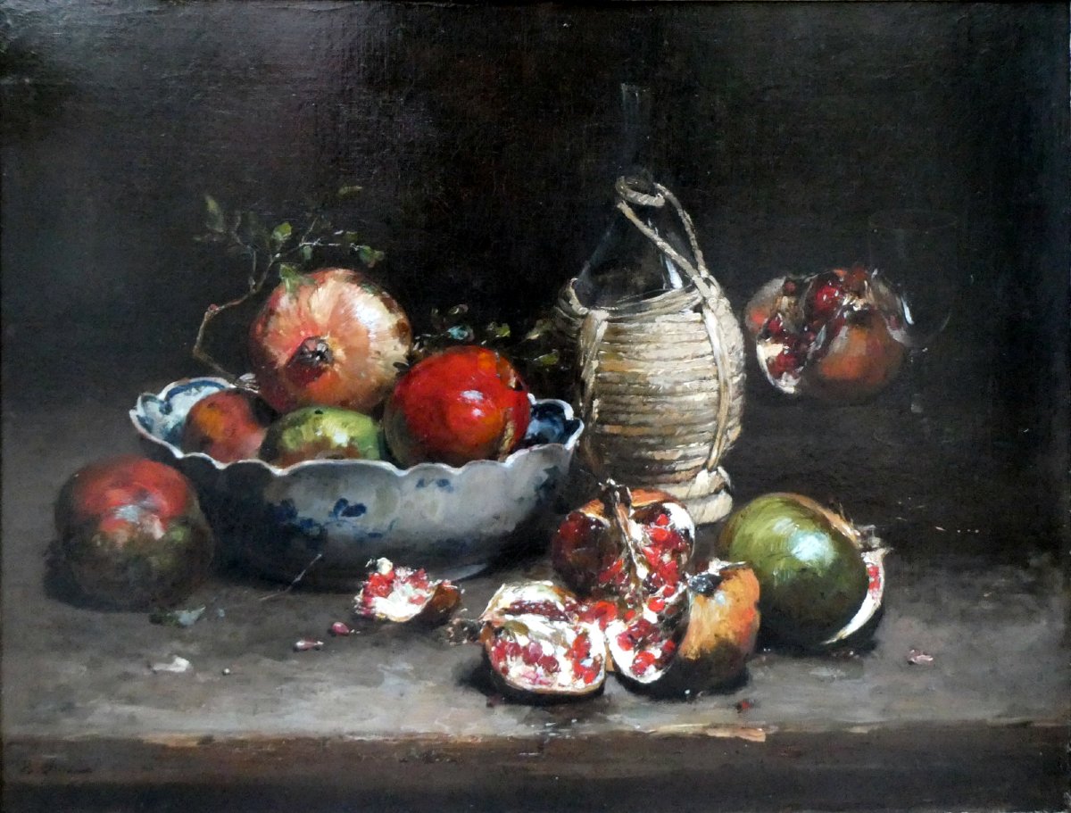 Jean-baptiste Olive (1848–1936) Still Life With Burst Pomegranates