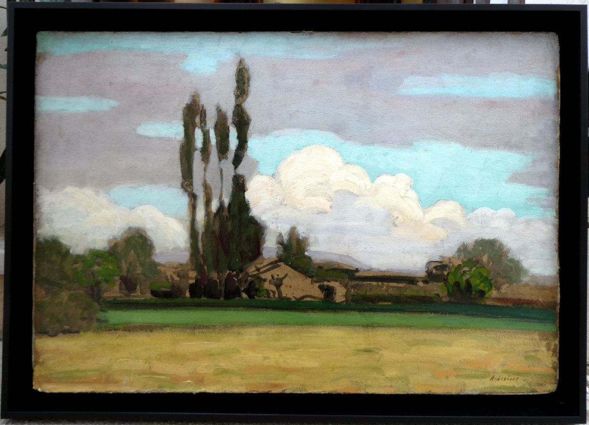 Alfred Lesbros (1873–1940) Landscape With Poplars-photo-2