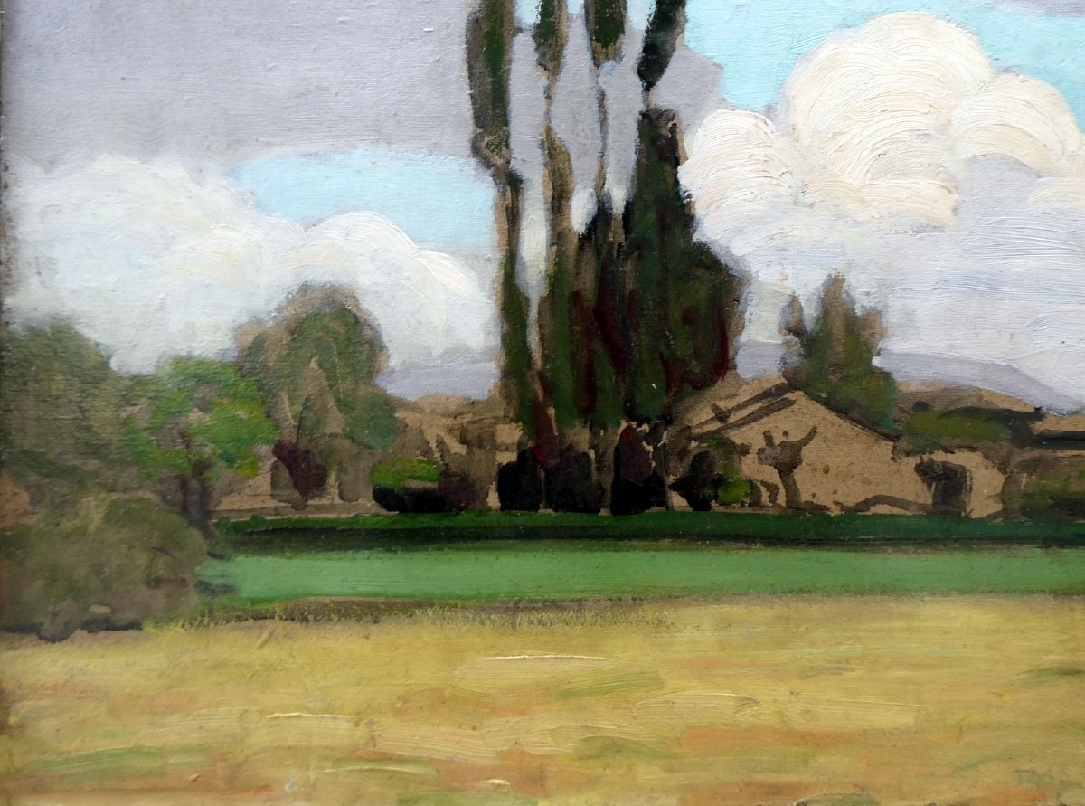 Alfred Lesbros (1873–1940) Landscape With Poplars-photo-3