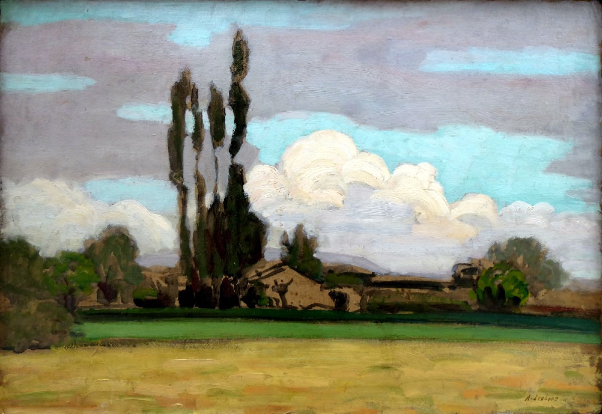 Alfred Lesbros (1873–1940) Landscape With Poplars