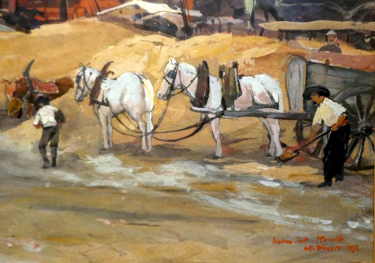August Eduard Wenzel (1895-1971) Travaux sur le Vieux Port de Marseille-photo-3