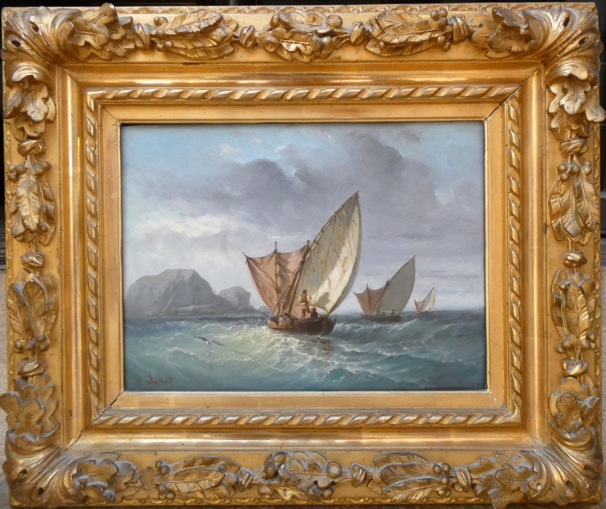 Joseph Suchet (1824-1896) Scène de pêche en mer aux environs des Goudes à Marseille-photo-2