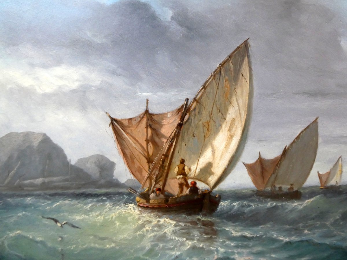 Joseph Suchet (1824-1896) Scène de pêche en mer aux environs des Goudes à Marseille-photo-4