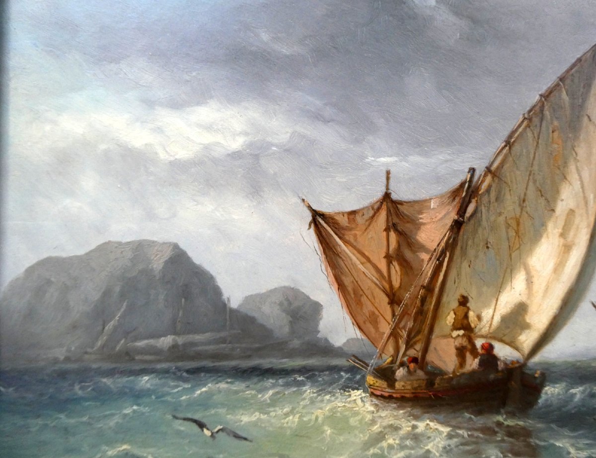 Joseph Suchet (1824-1896) Scène de pêche en mer aux environs des Goudes à Marseille-photo-2