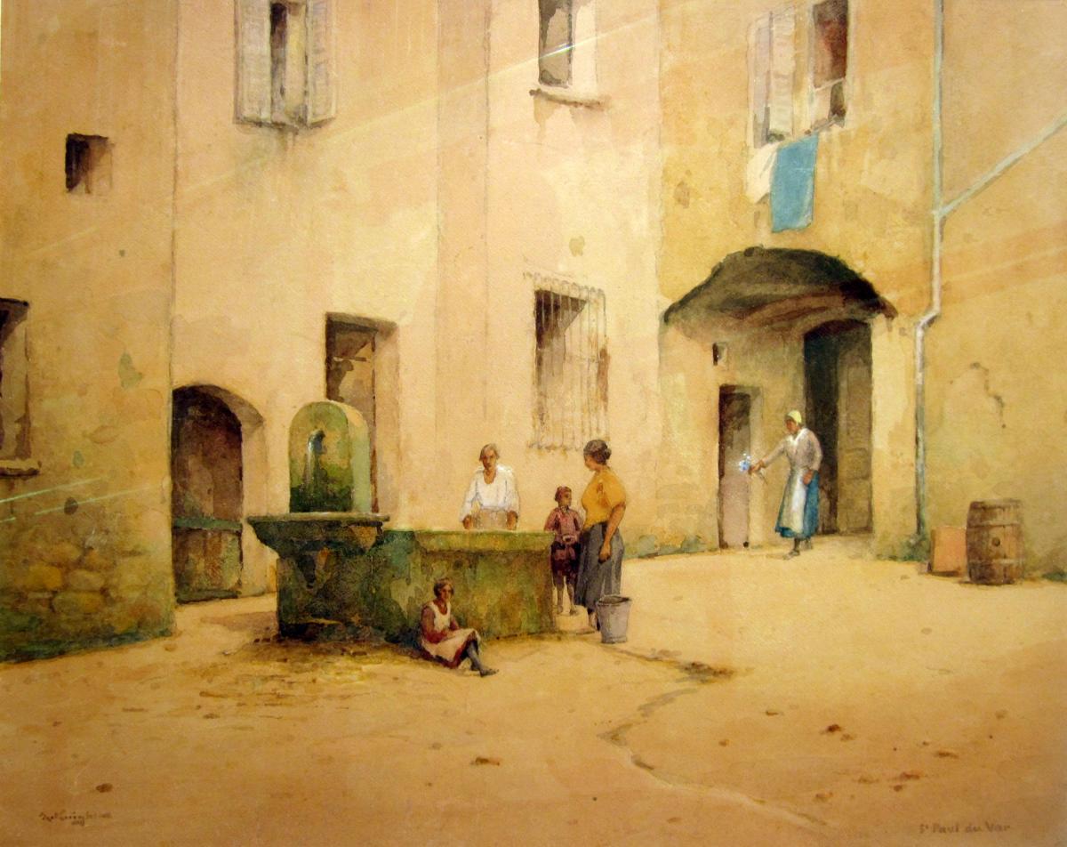 Adam Knight (1855-1931) Characters At La Fontaine In Saint Paul Du Var