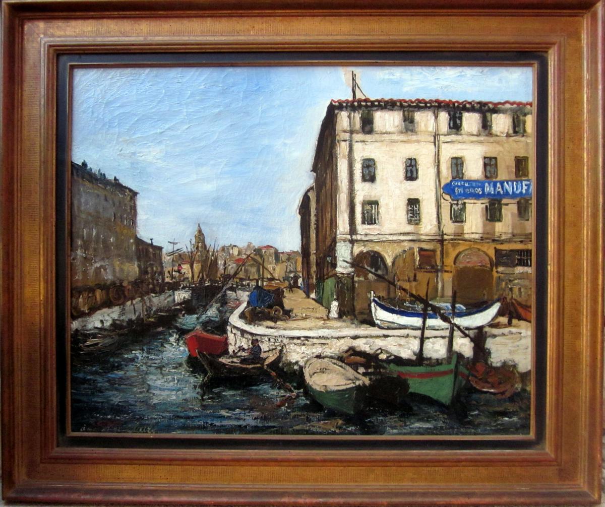 Marcel Leprin (1891-1933) Marseille, la Place aux Huiles et le Quai du Canal