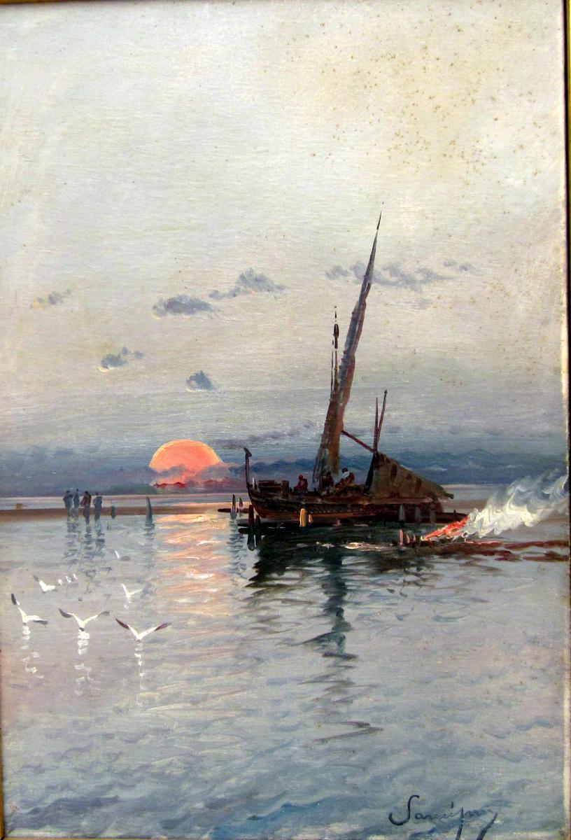 Henri Malfroy Savigny (1895-1944) Barque In The Sunset