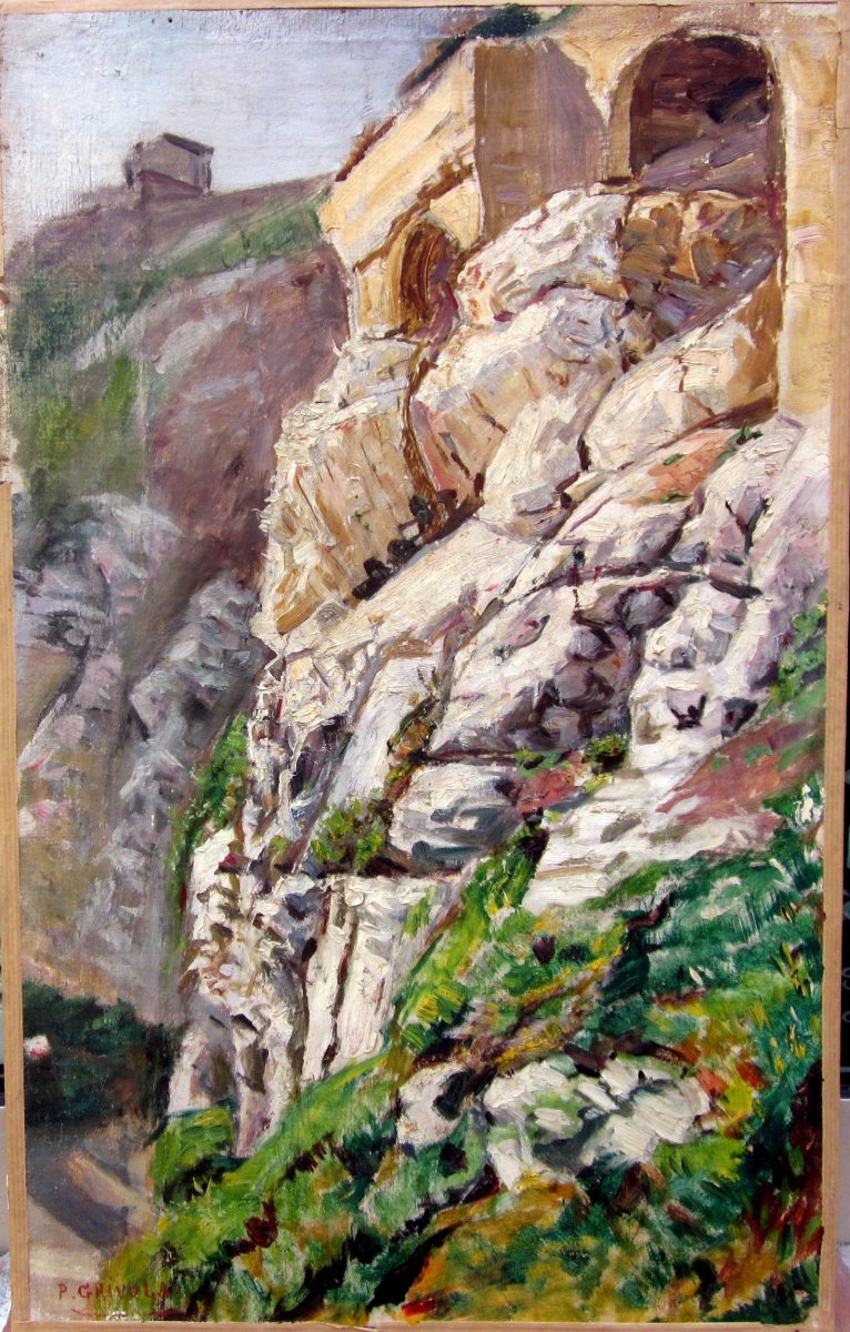 Pierre Grivolas (1823-1906) Hameau Accroché Aux Rochers