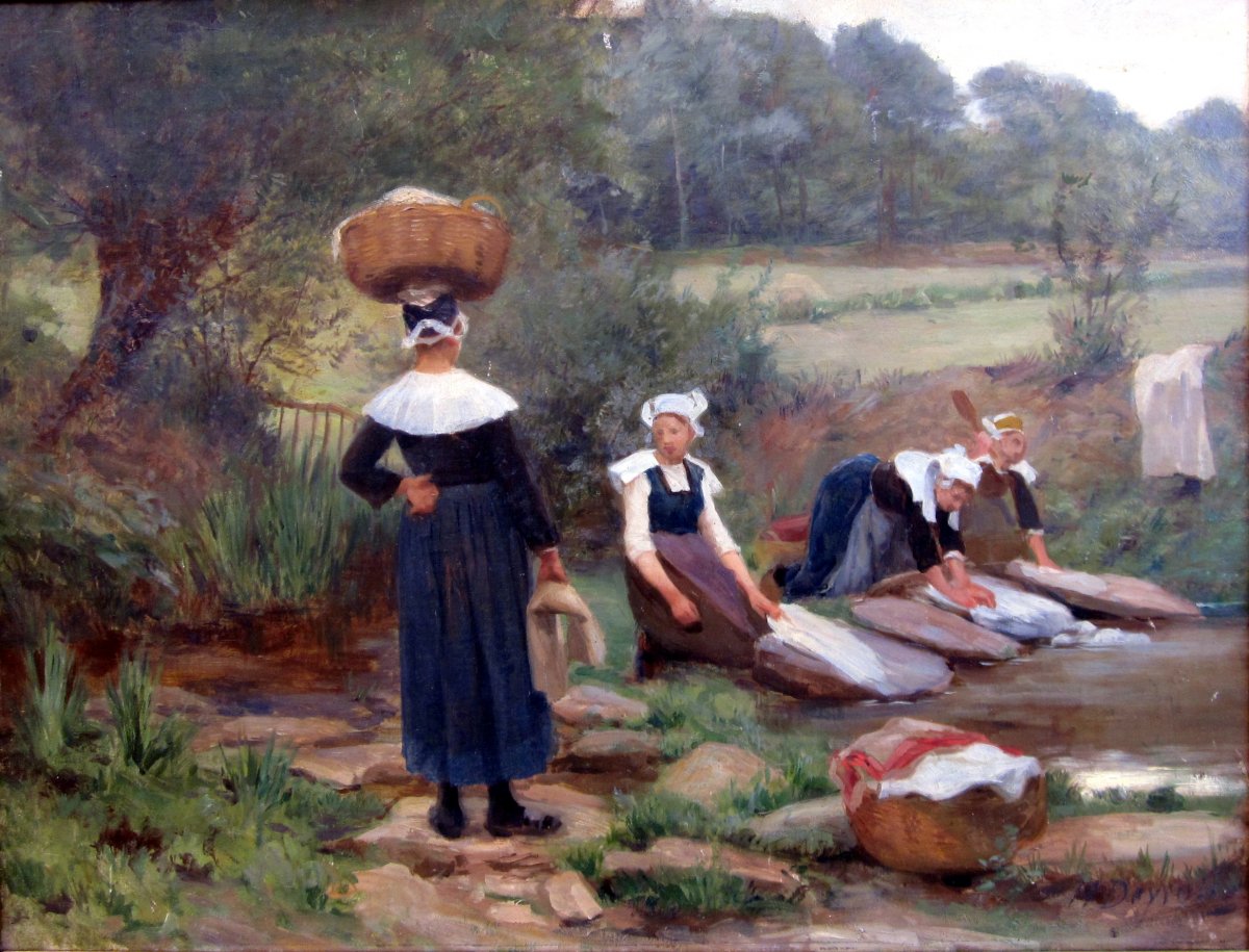 Théophile Deyrolle (1844-1923) Breton Washerwomen