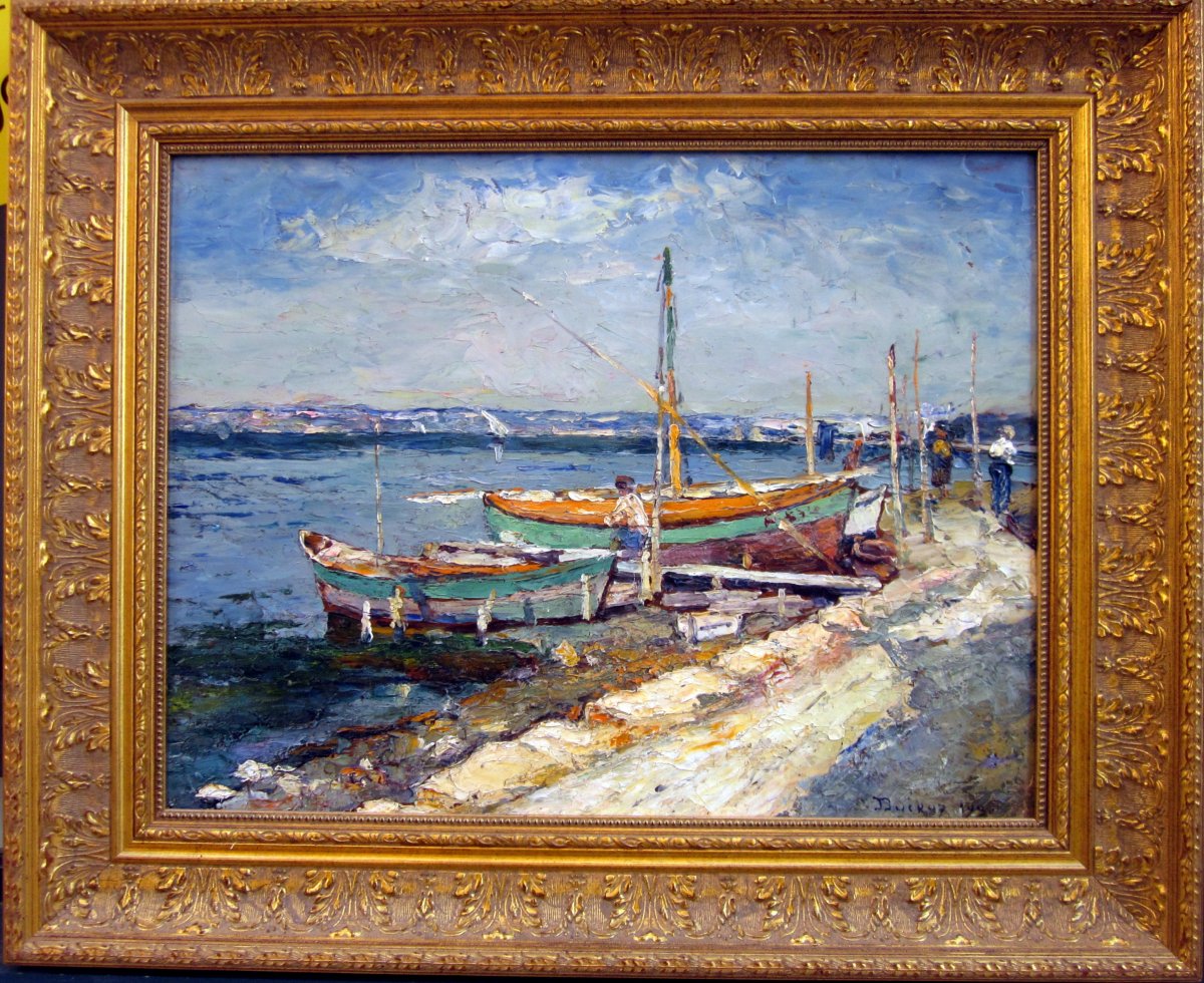 Edouard Ducros (1856-1936) Barques Et Pêcheurs Aux Environs De Martigues