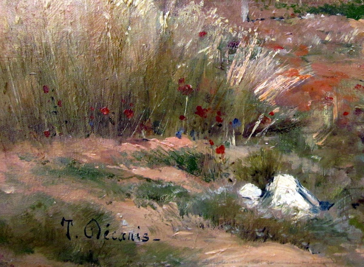 Théophile Décanis (1847-1917) Mas Dans Un  Paysage Provençal Animé d'Une Enfant Et d'Un Ane-photo-1