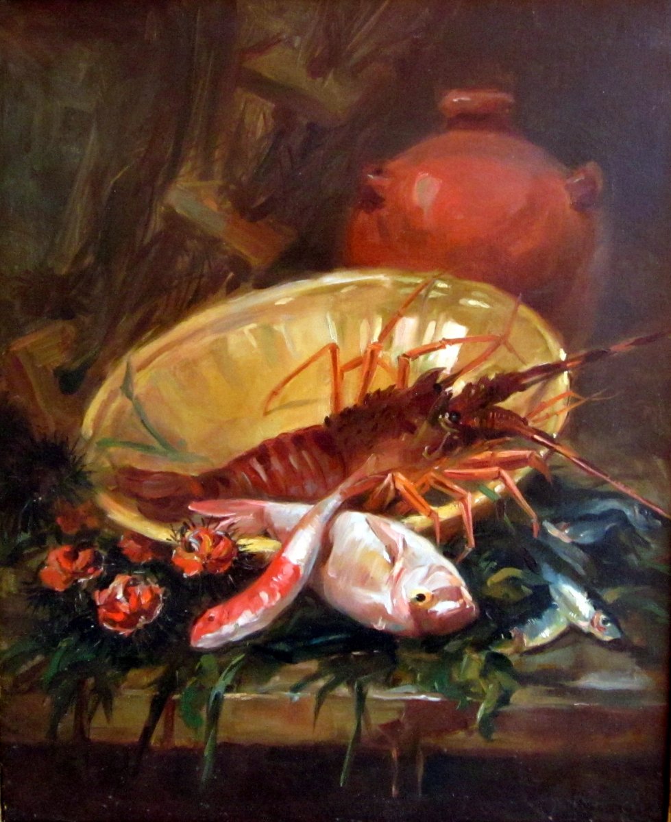 Simon (xixe) Nature Morte Aux Poissons, Oursins Et Langouste-photo-2