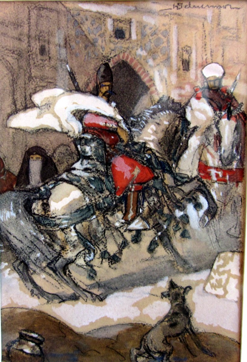 Henri Deluermoz (1876-1943) Pair Of Gouaches - Oriental Riders-photo-3