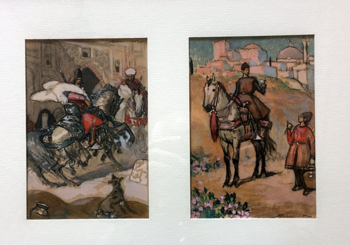 Henri Deluermoz (1876-1943) Pair Of Gouaches - Oriental Riders-photo-1
