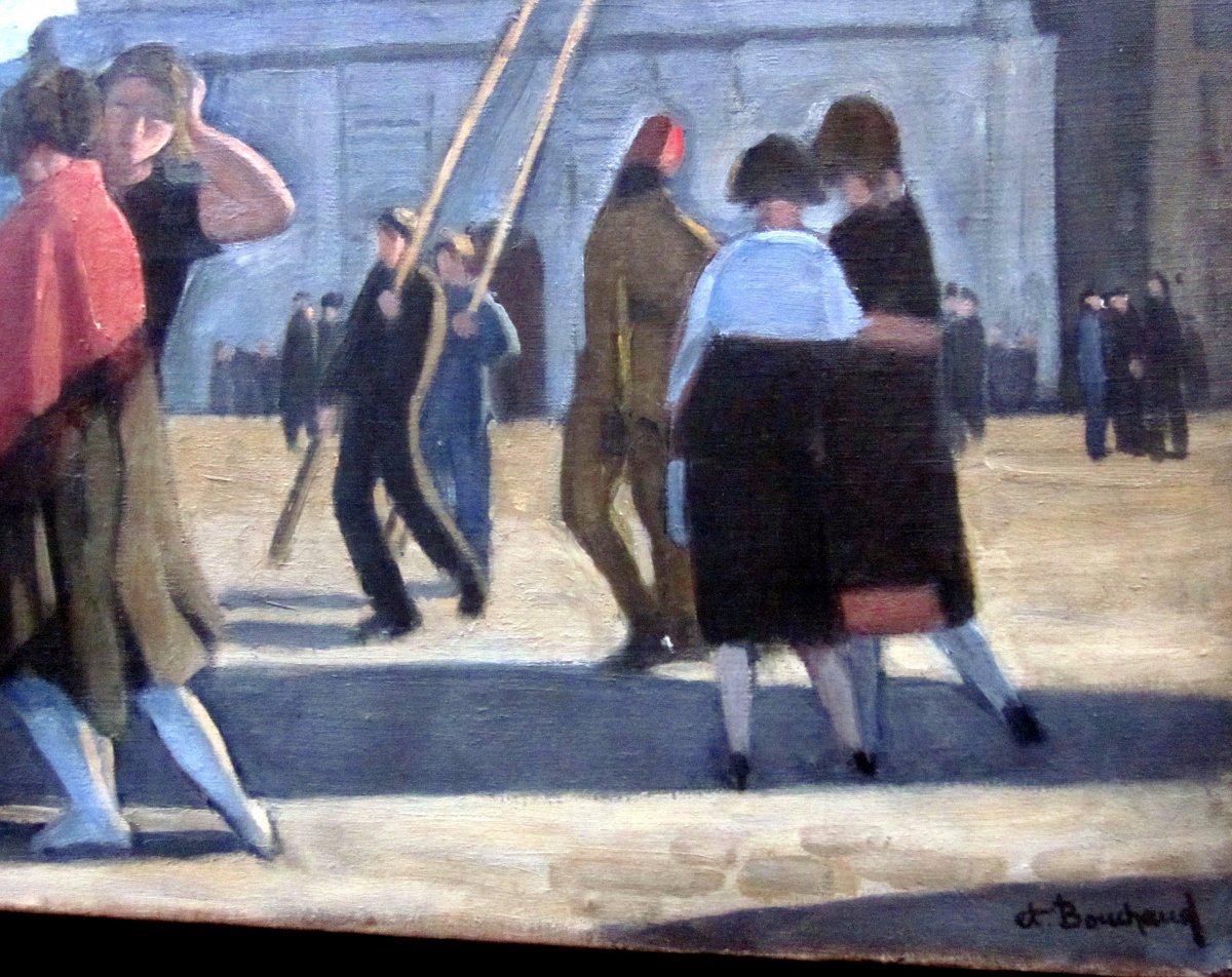 Etienne Bouchaud (1898-1989) Figures In Front Of The Church On The Old Port Of Marseille-photo-3