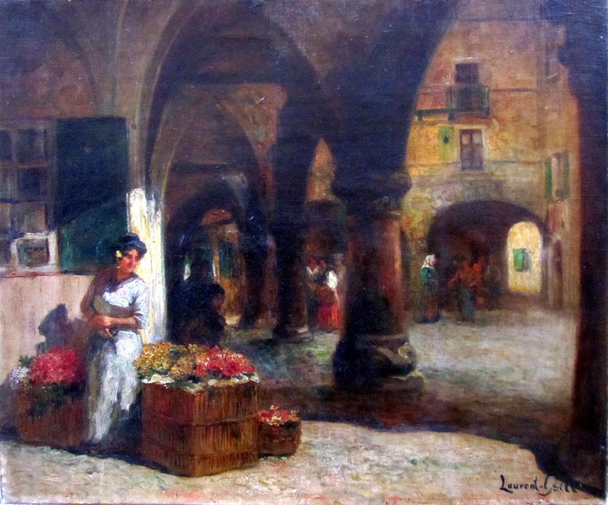 Laurent Gsell (1860-1944) La Marchande De Fleurs Sous Les Arcades 