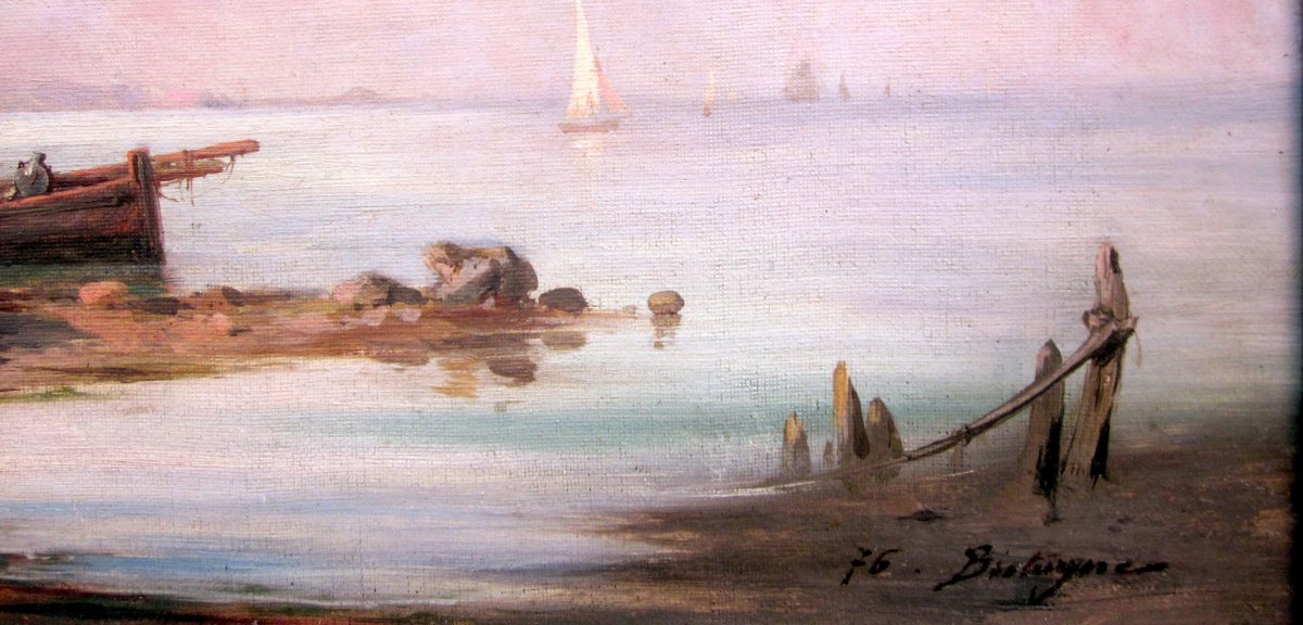 Paul Bistagne (1850-1886) Pêcheurs Au Bord De Mer-photo-3