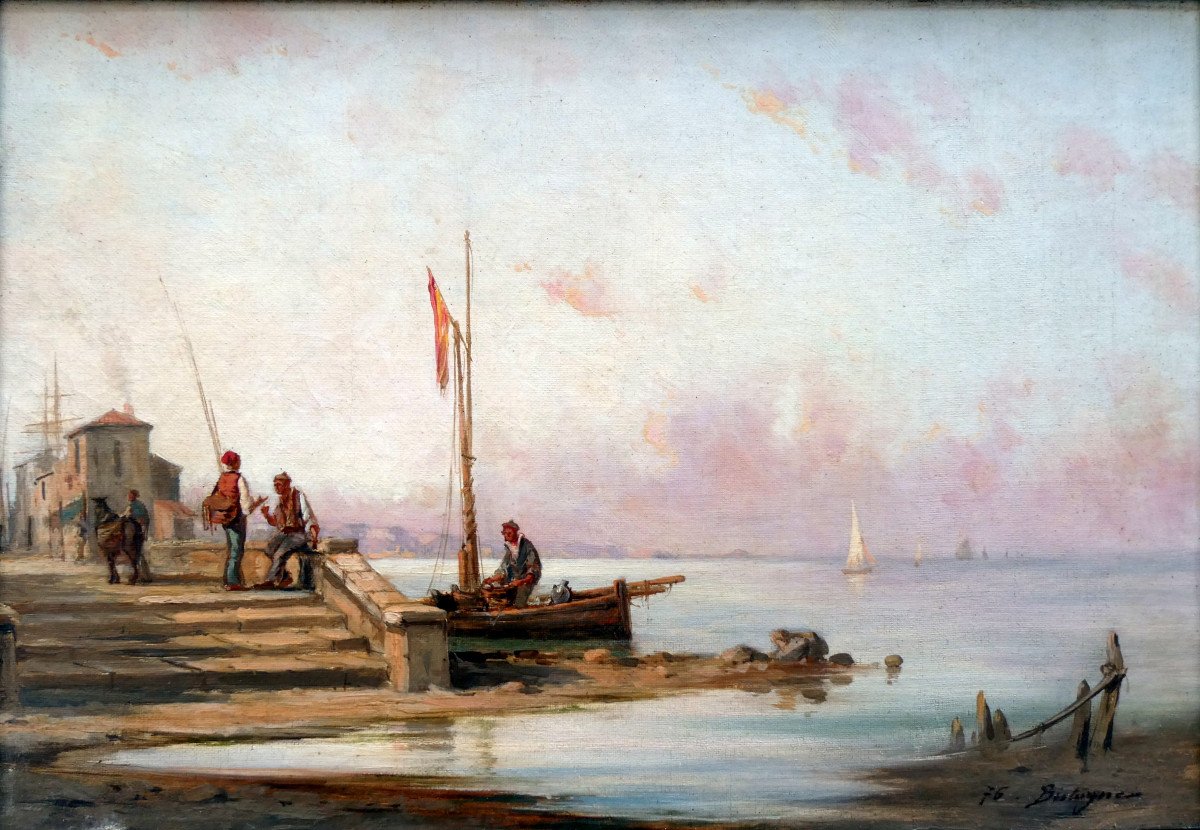 Paul Bistagne (1850-1886) Pêcheurs Au Bord De Mer