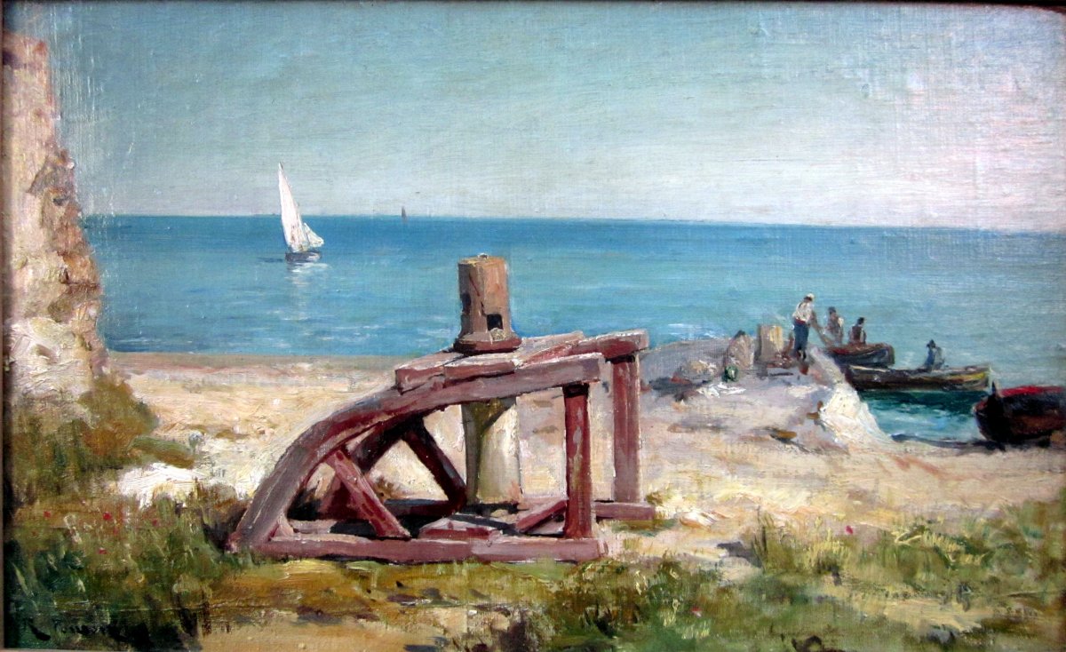 Raphaël Ponson (1835-1904) Cabestan Au Bord De Mer -photo-1