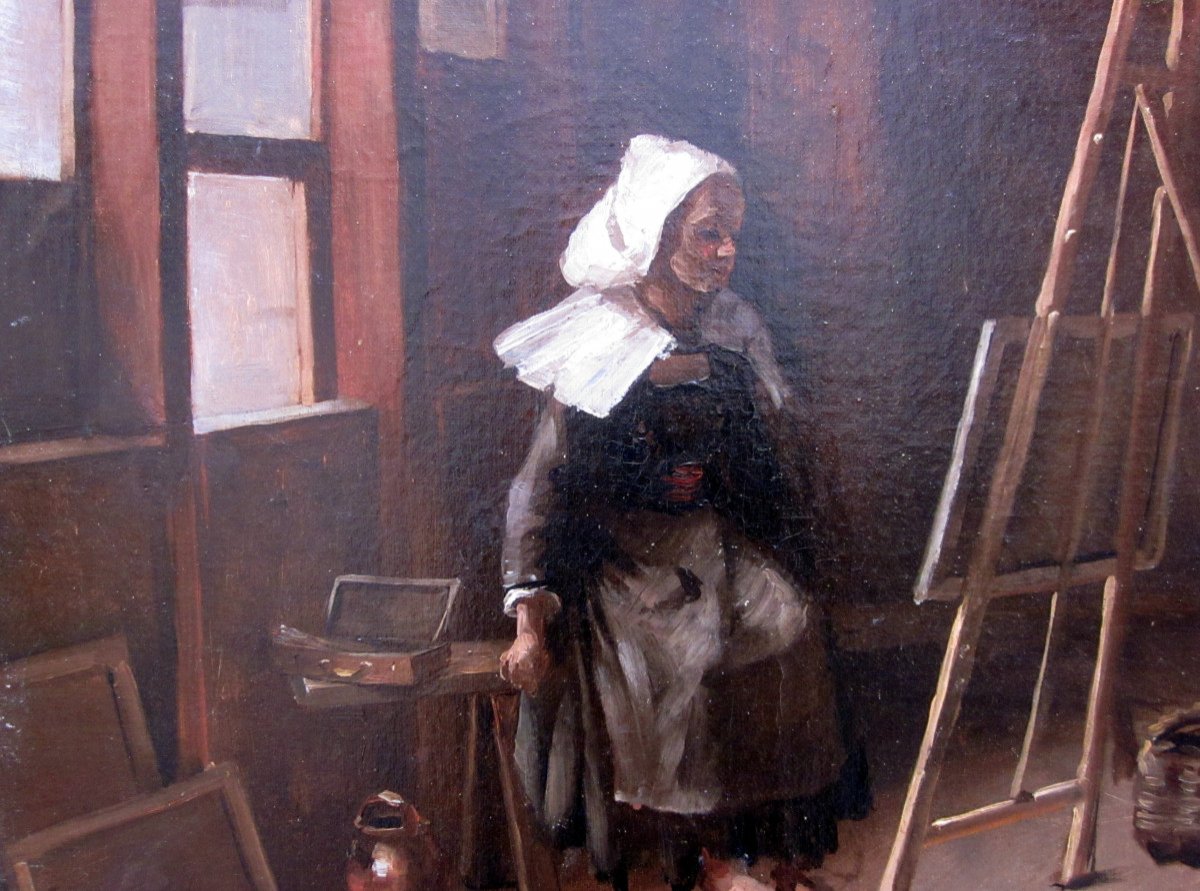 Charles Perrandeau (1865-1903) Jeune Bretonne Dans l'Atelier d'Un Artiste-photo-4