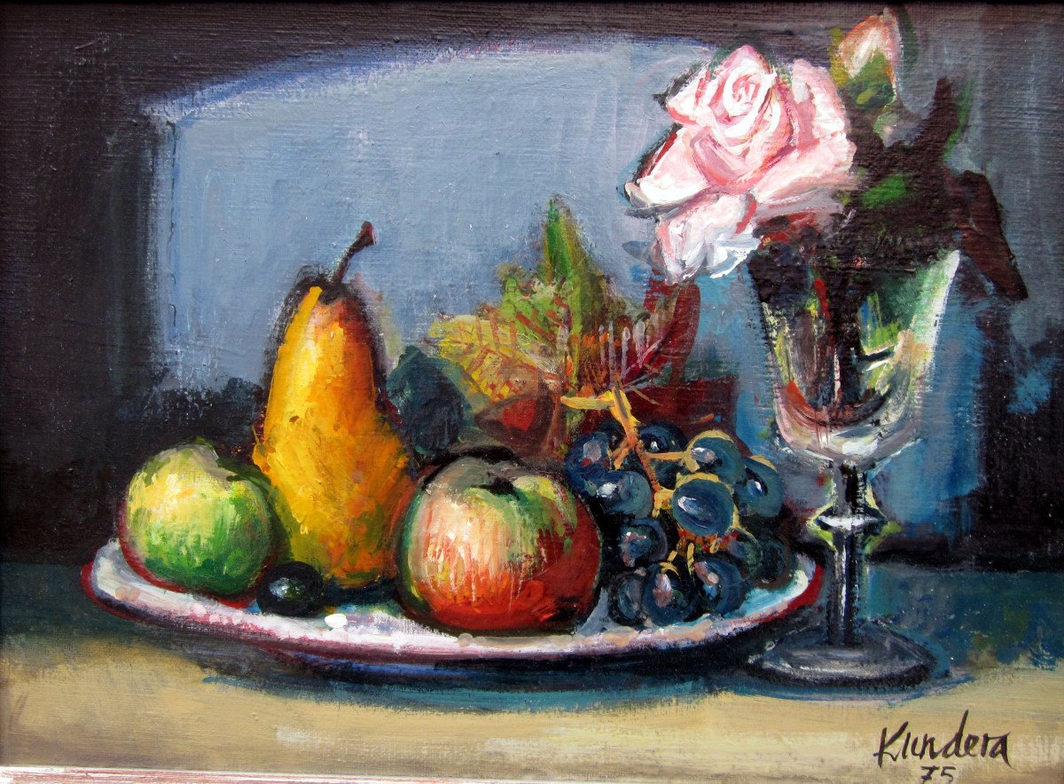 Rudolf Kundera (1911-2005) Nature Morte Aux Fruits Et à La Rose-photo-3