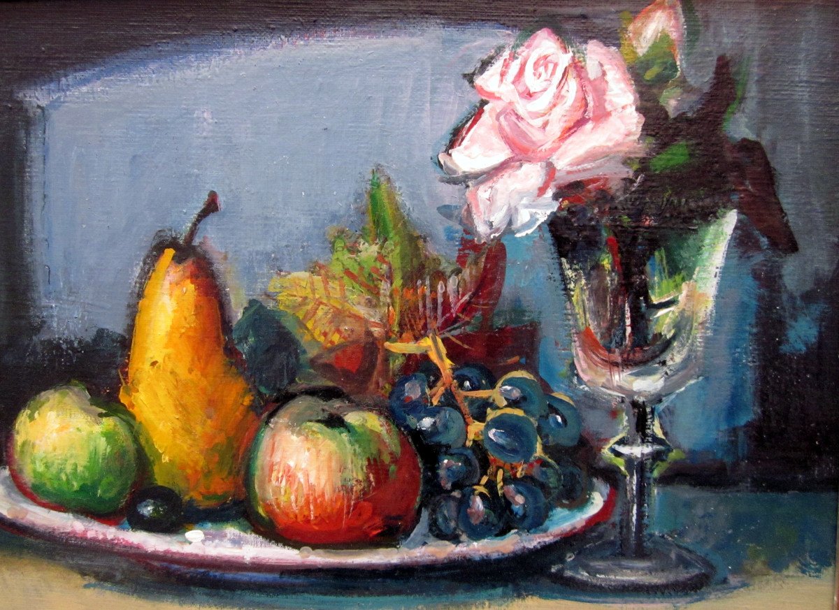 Rudolf Kundera (1911-2005) Nature Morte Aux Fruits Et à La Rose-photo-1