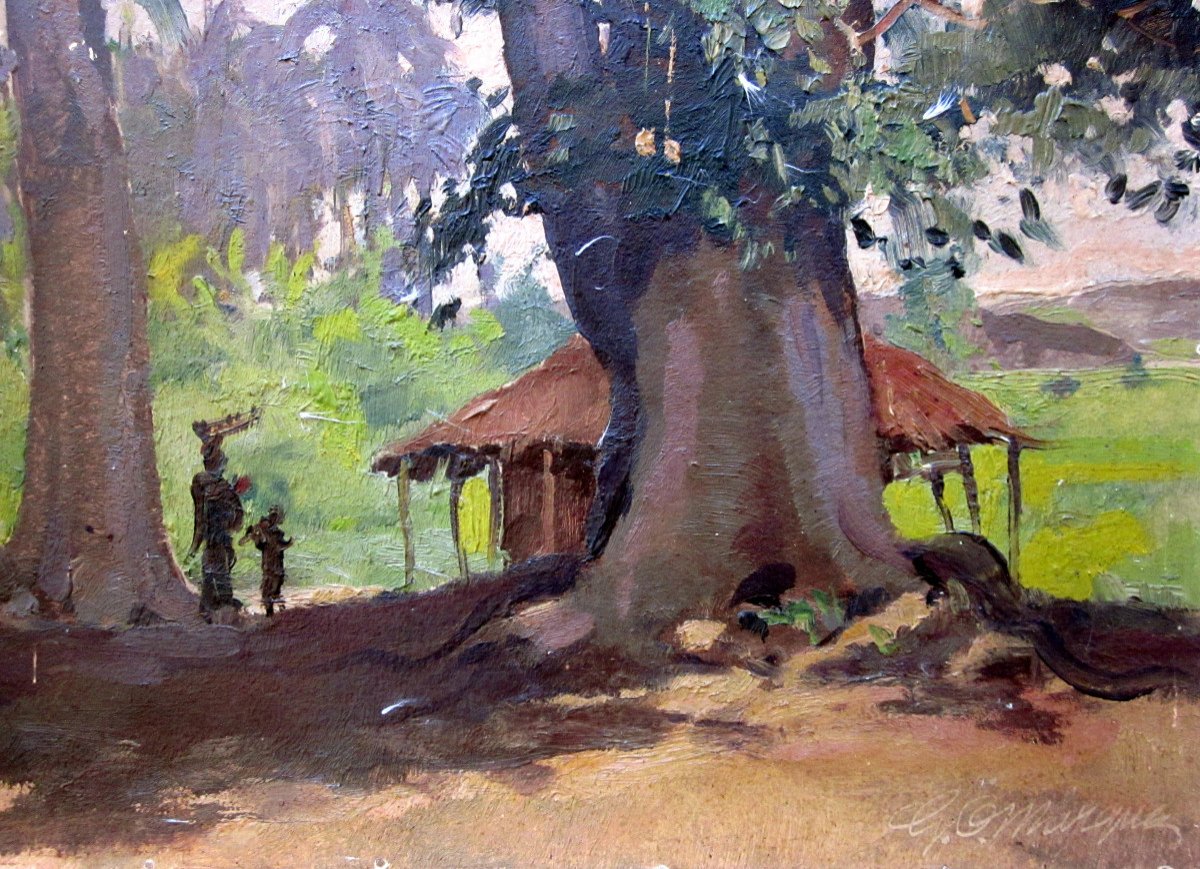 Guilherme d'Oliveira Marques (1887-1960) Paysage Africain Animé-photo-3